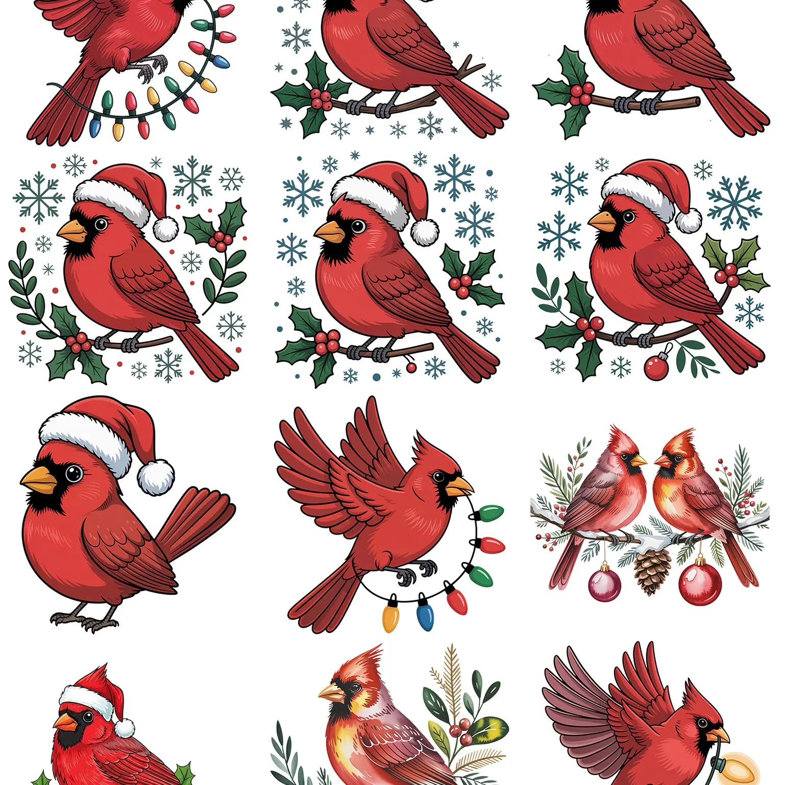UV DTF Water Cup Sticker Set, 12 Christmas Finch Theme Waterproof Stickers, DIY Transfer Paper for Cups Bottles Furniture Frames Decor Gifts