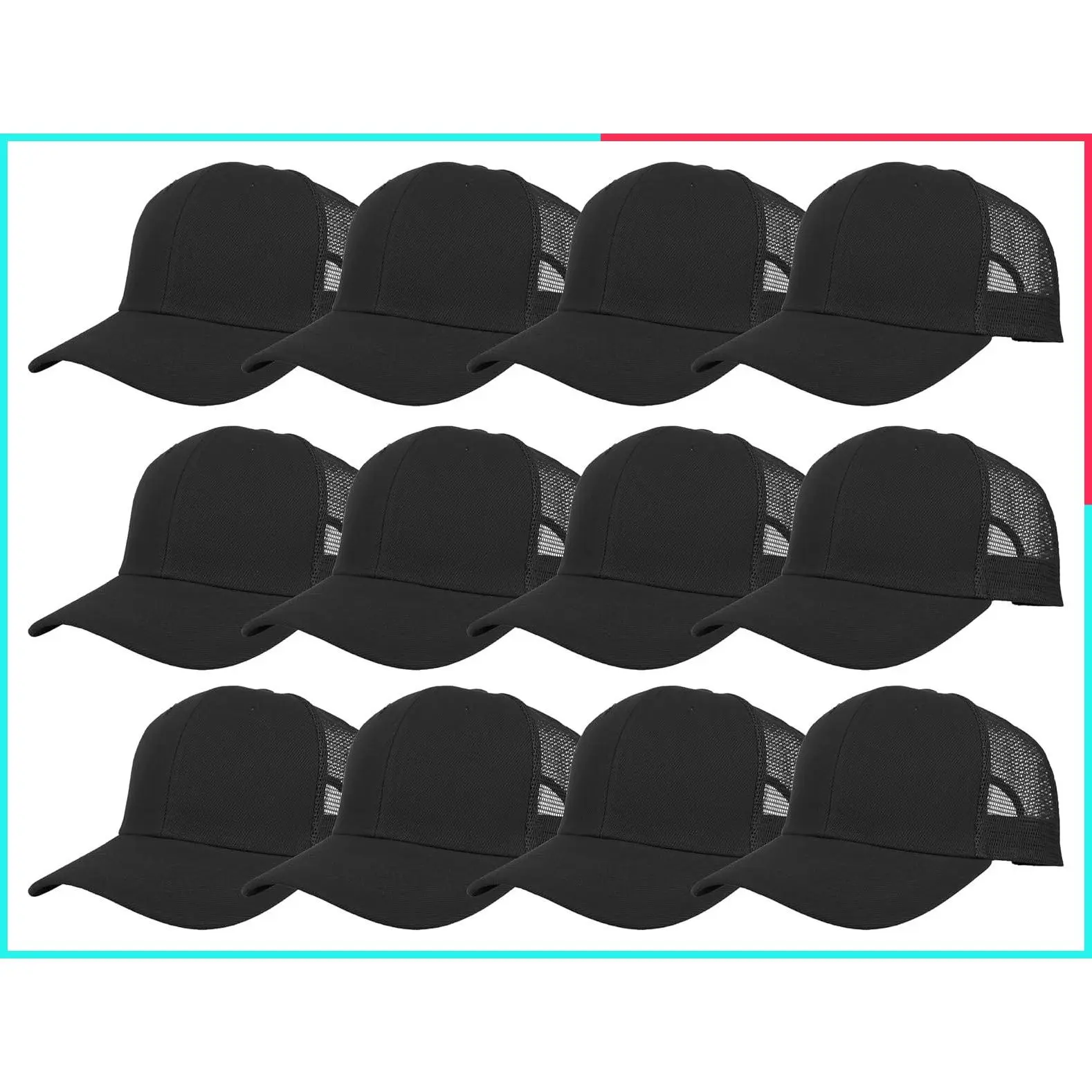 12 Pack Structured Mesh Trucker Hat - Classic Baseball Cap Style with Breathable Ventilated Back, Wholesale Lot