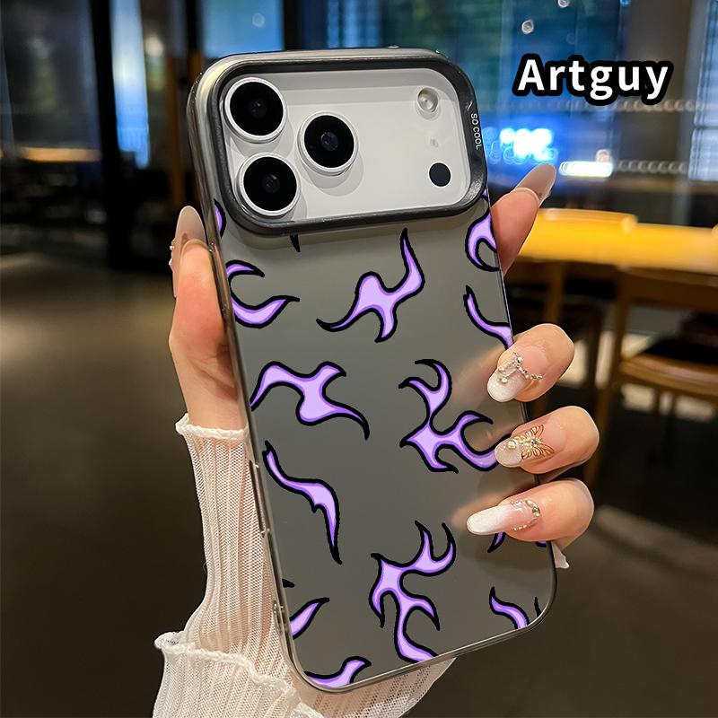 Phone Case for iPhone Pro Max 16 15 Air 14 Plus 16E 13 12 11 X XS XR Purple Flames Pattern Matte Shockproof Anti-Scratch Stylish Smartphone Cover