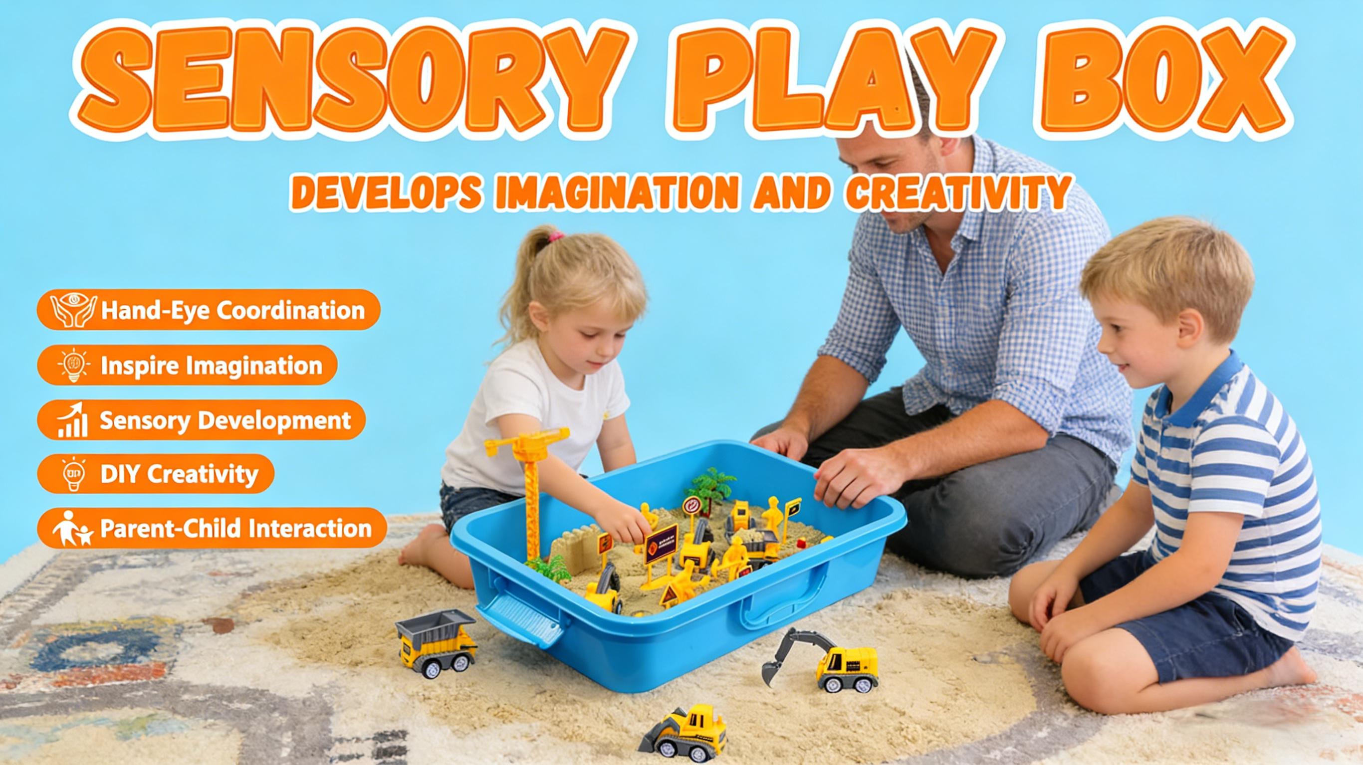 Play Sand Construction Set, 2.2lbs Magic Sand & 5 Construction Trucks, Sensory Sandbox with Cover for Boy Girl Kid Toddlers Age 3-8 Toddlers Christmas Birthday Gift