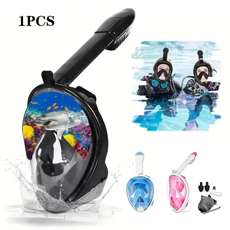 Full Face Snorkel Mask, Anti-Fog Waterproof Dry Suit Swimming Mask, Includes Ear Plugs, Ideal for Scuba Diving & Water Sports, Diving Gear, Snorkeling Gear