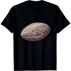 Vintage Rugby Ball Sketch T-Shirt, Retro Match Rugby Graphic Tee, Sports Casual Top