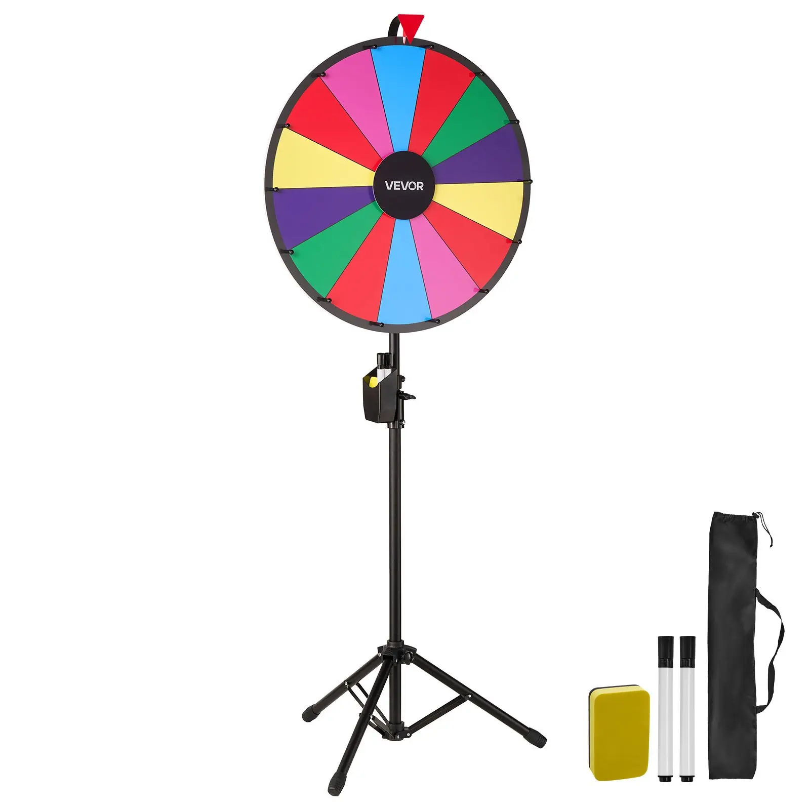 【Summerfinds】VEVOR 24 in Spinning Prize Wheel, 14 Slots Spinning Wheel with Tripod, Adjustable Height Win Fortune Roulette with a Dry Erase and 2 Markers, 6 Colors, Easy Assembly, for Party Pub Trade Show Carnival