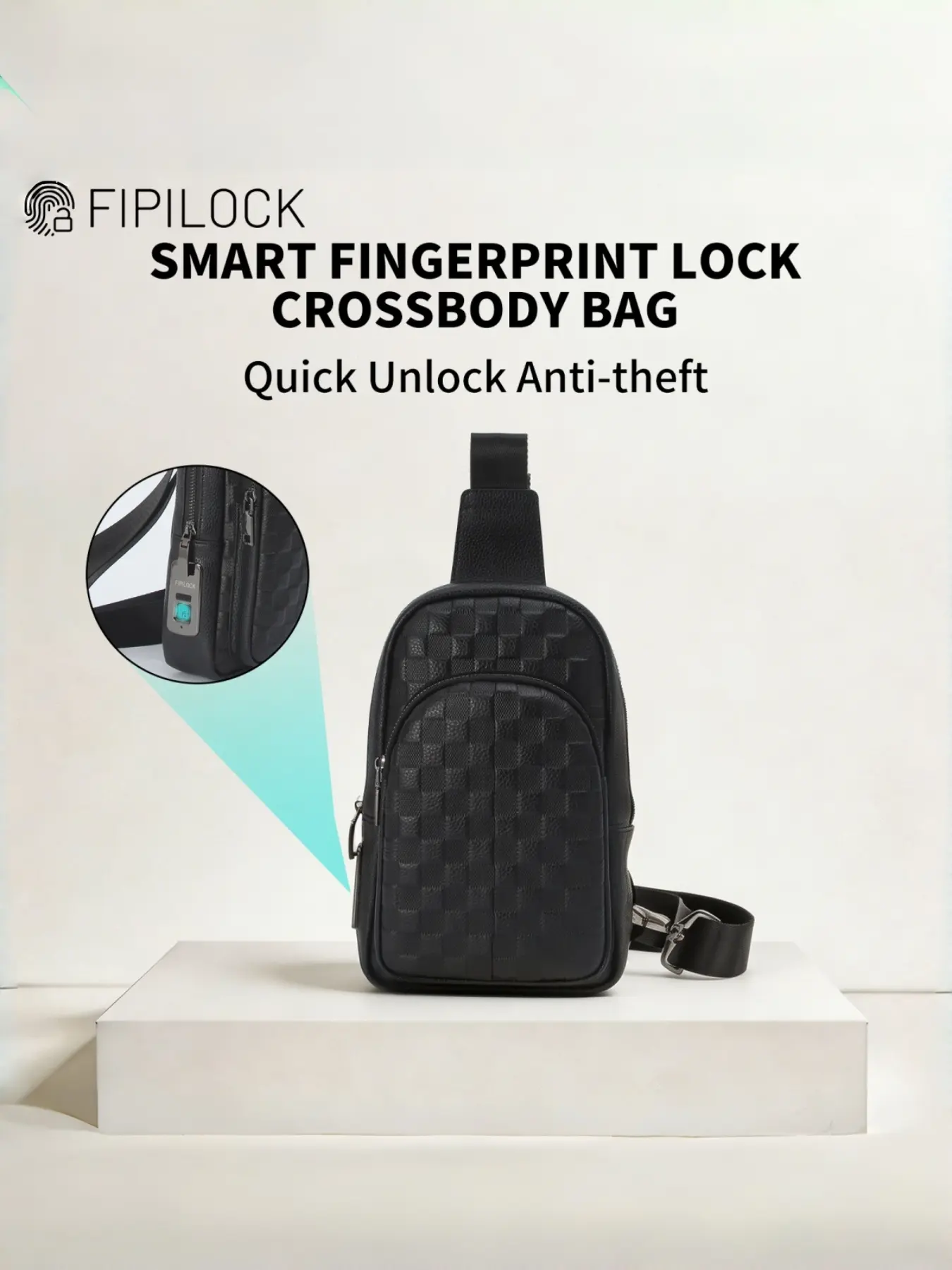 Trendy Men's Waterproof Chest Bag, Smart Fingerprint Anti-Theft Crossbody, Business Sports Travel Daily Commute Phone Bag