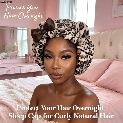 Leopard Print Bow Sleep Bonnet, Soft Night Hair Cap for Curly Natural Hair, Anti‑Frizz Overnight Hair Protection, Stretch Comfortable Hair Wrap for Sleeping, Daily Nighttime Hair Care for Women