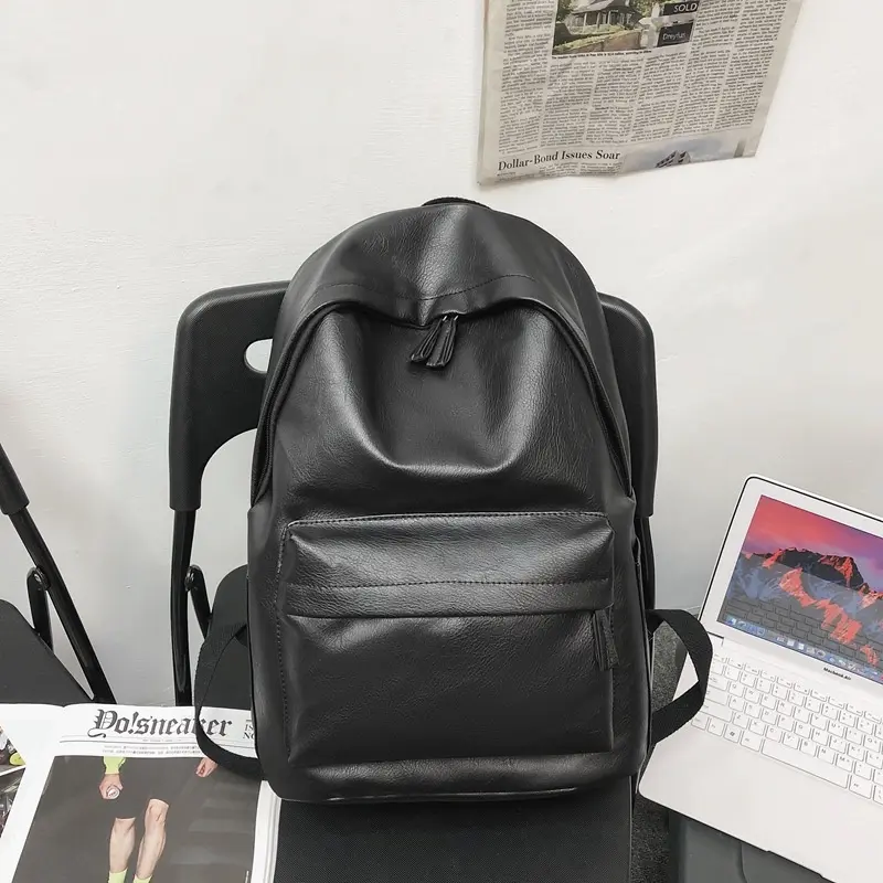 Unisex Soft Leather Laptop Backpack - Chic, Casual, Plain, Corduroy-Accent, Lightweight, Large-Capacity, Durable, Versatile Bag for Students & Daily Commute