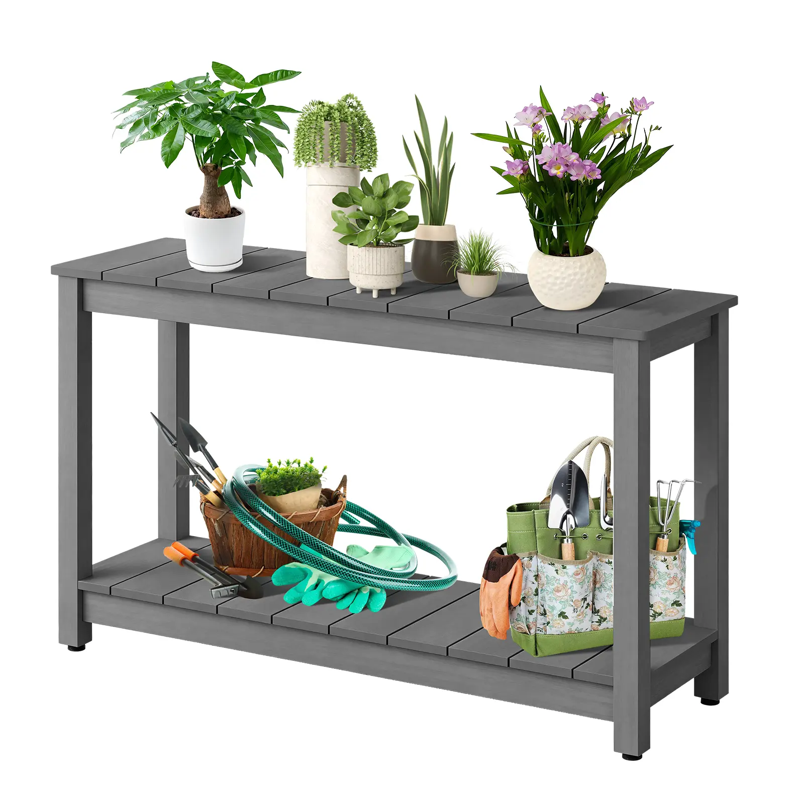Outdoor Console Table for Patio - 48 Inch 2-Shelf Wood Table with Weatherproof Finish, All-Weather Buffet & Storage Table for Porch, Entryway & Garden