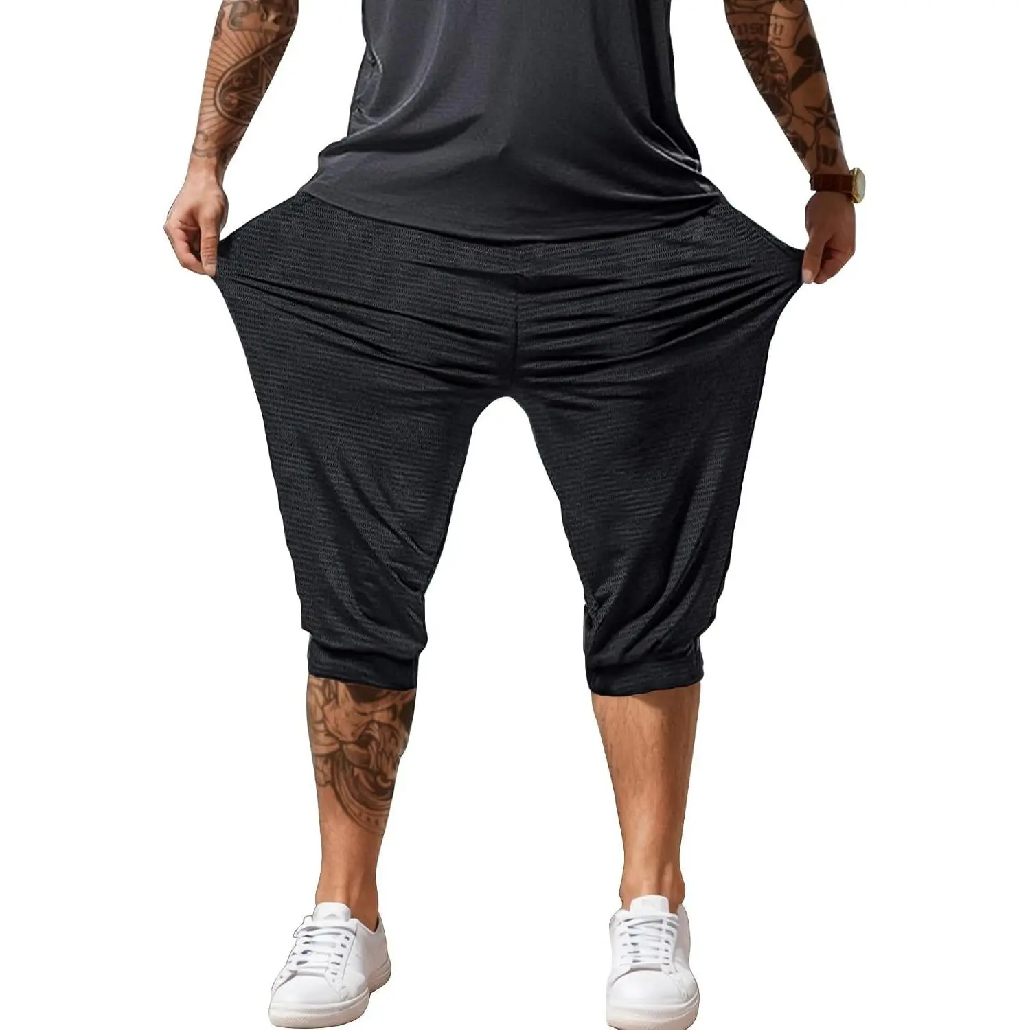 Men's 3/4 Capri Jogger Pants Sport Shorts(Gift)