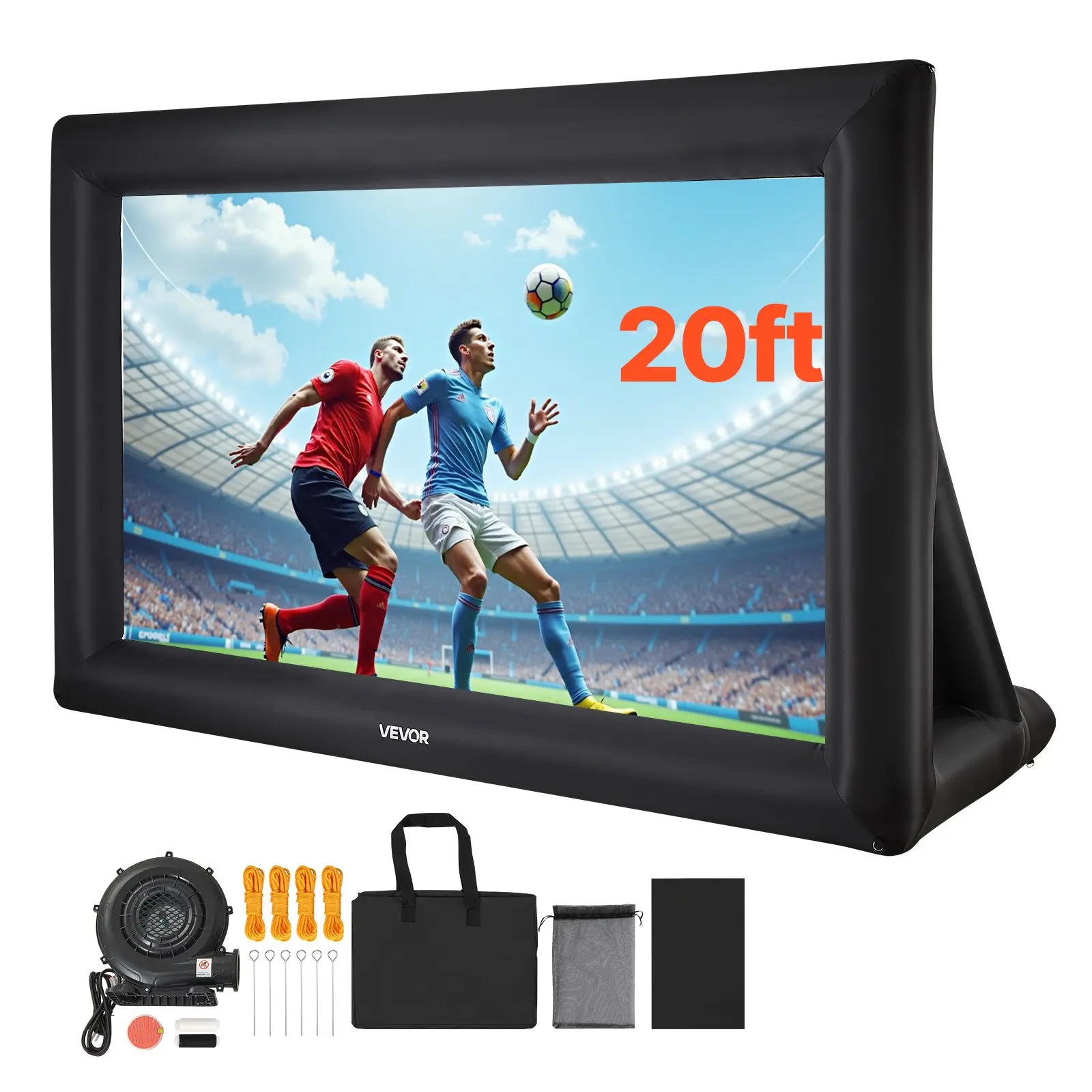 VEVOR 20FT Inflatable Projector Screen, Inflatable Movie Screen Outdoor with 250W Air Blower Projector Screen Oxford Fabric Material Blow Up Screen for Outdoor Backyard, Home Theater, Theme Party