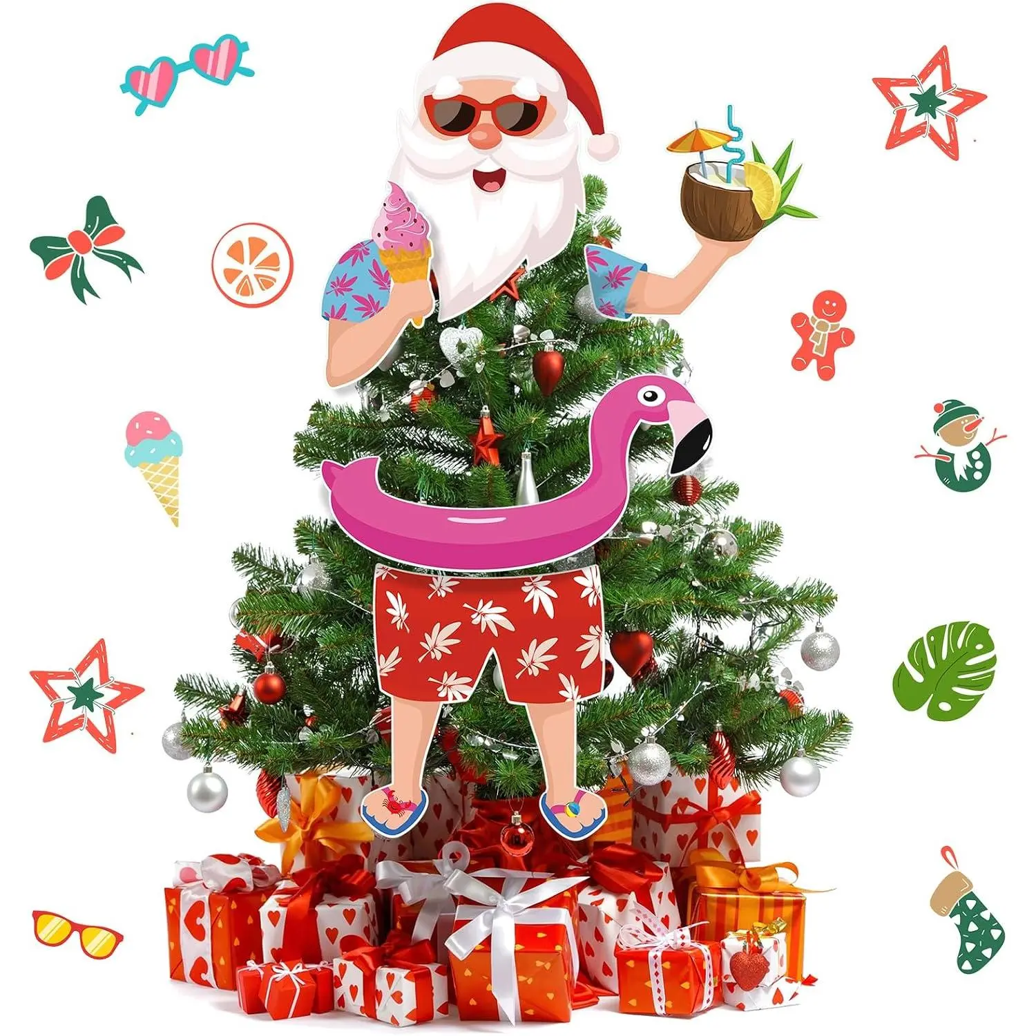 Christmas Tree Topper Hawaii Christmas Decoration Summer Santa Claus Tree Topper  Ice Cream Coconut  Arms and  Xmas Ornament Decor for  Party Supplies