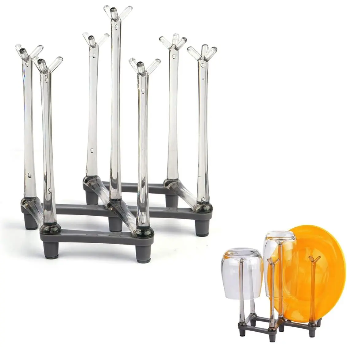 Retractable Cup Drying Rack, Drinking Glass Drainer Stand,  Bottle &  Bottle Draining Organizer, Countertop Mug Tree, Mugs  Cups Storage Rack with Non-Slip Bottom, PP Material, Gray-1 Pcs
