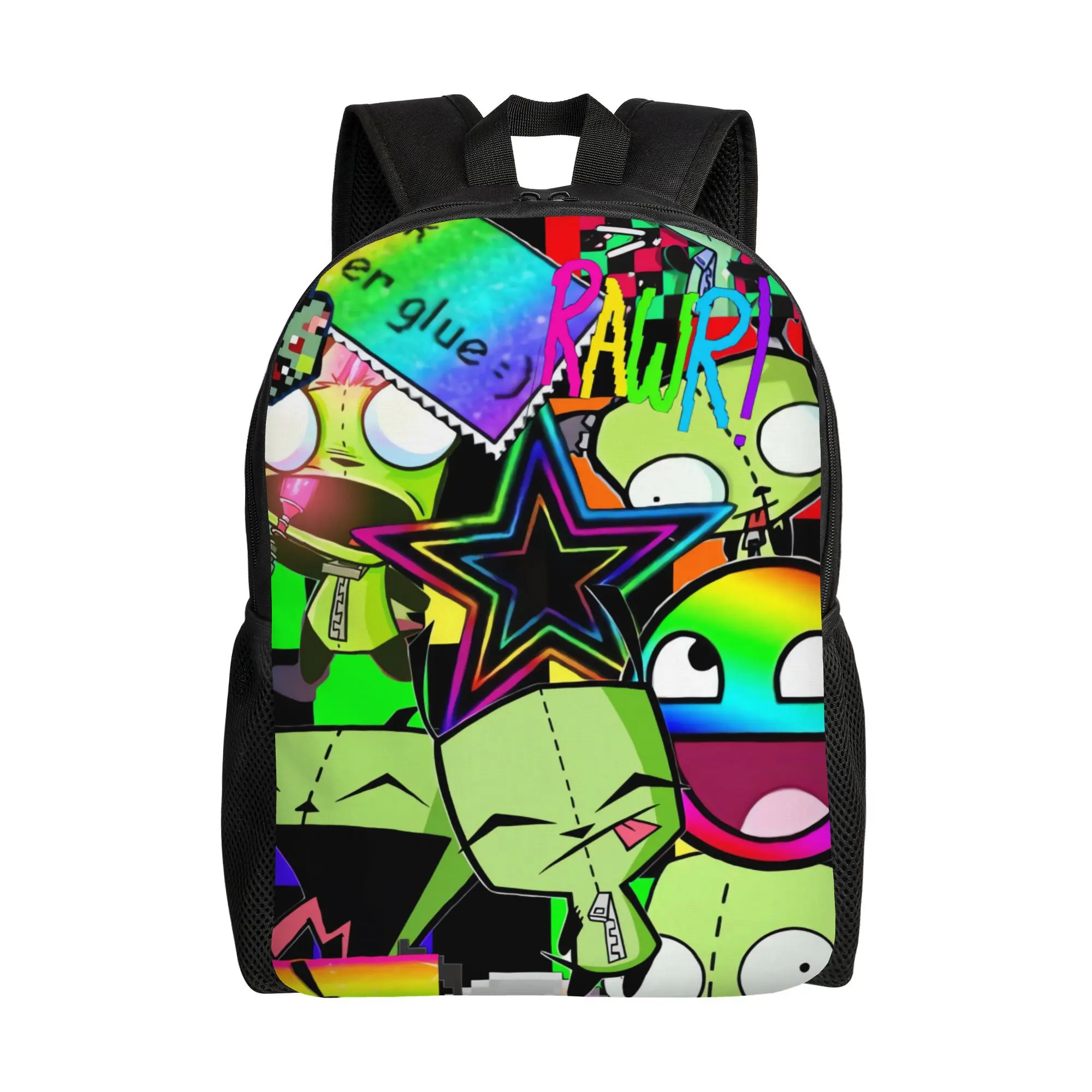Invader Zim Gir Scene Kid Backpack, Neon Cartoon Collage 600D Oxford School Bag for Alt Teens, Fits 15-inch Laptop with Top Handle for Campus Life, Back To School Haul, 90S Cartoon Backpacks, 13 - 14 Years, Daypack, Cartoon Character