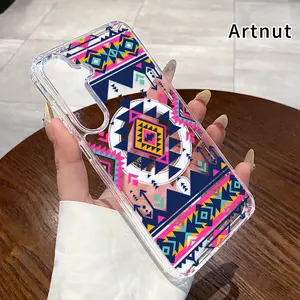 Magnetic Phone Case for Samsung Galaxy S26 Edge S23 Ultra S24 Plus FE S25 S22+ Tribal Geometric Symphony Pattern Non-Yellowing Shockproof Soft Silicone Transparent Acrylic Large Hole Cover Supports Wireless Charging