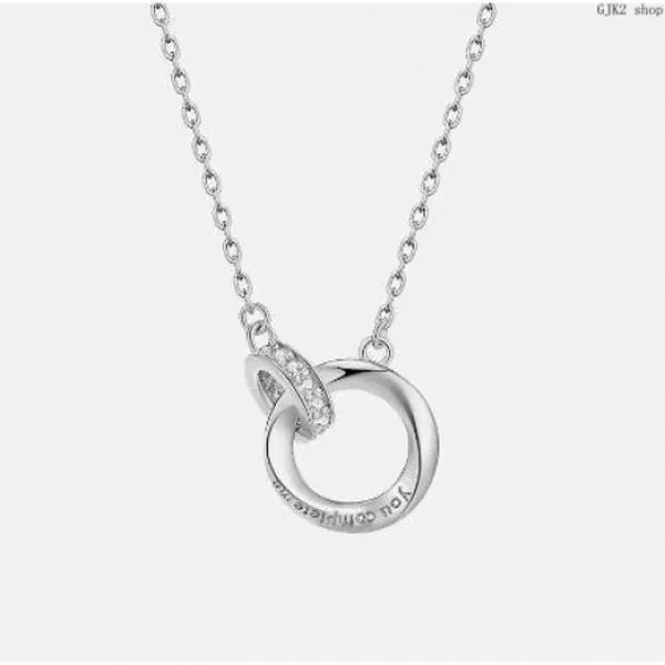 Interlocking Double Circle Crystal Pendant Necklace, Dainty Silver Two Rings Chain for Women Daily Jewelry