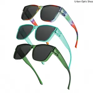 3 Pack Flip Up Fit Over Sunglasses Transparent Tie Dye Green Frame UV400 Dual Use Wear Over Myopia Glasses For Driving Beach Outdoor Daily Wear Unisex