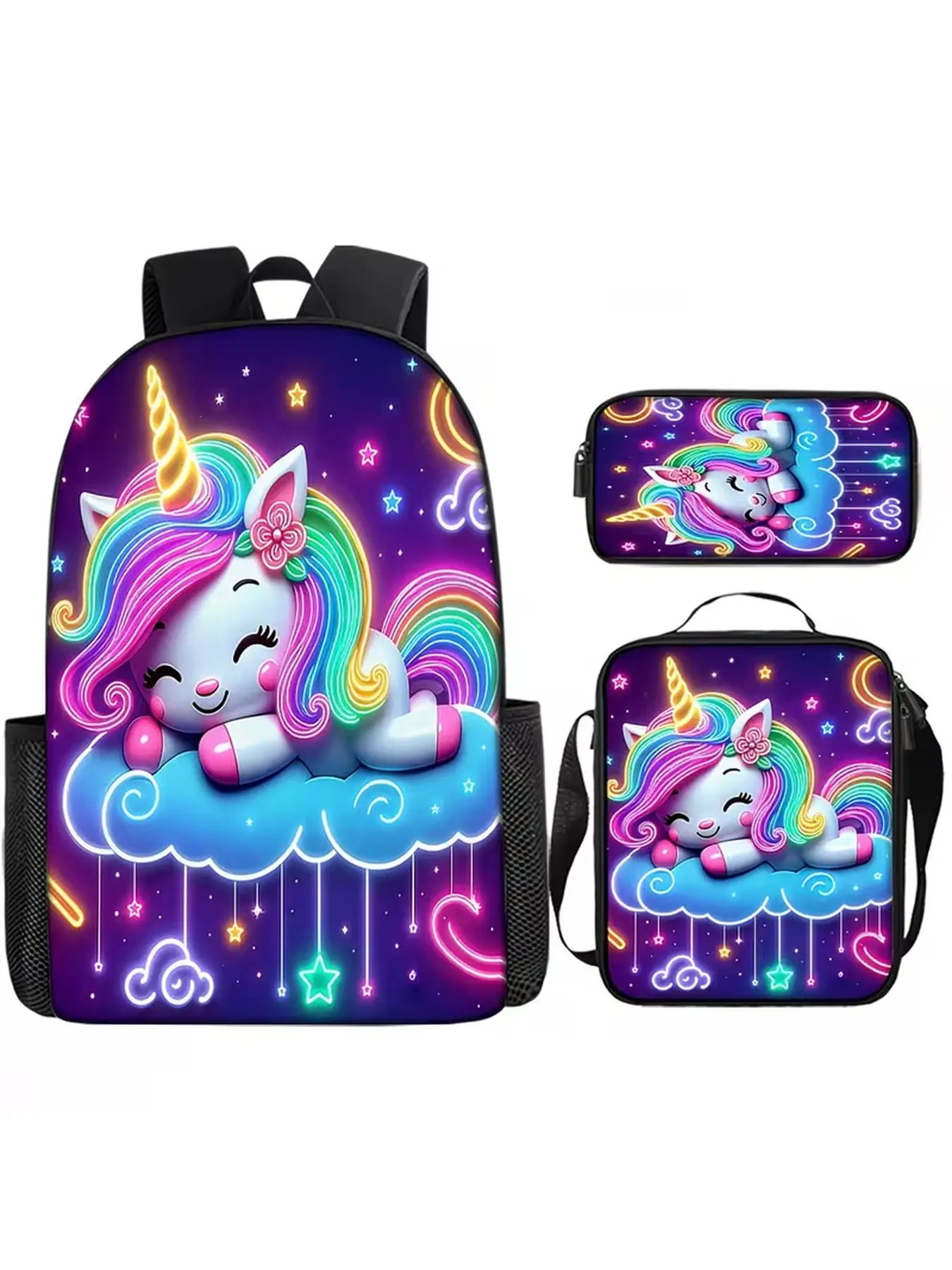 Dreamy Rainbow Unicorn Backpack, Kawaii School Student Backpack, Suitable for Daily School Commute And Travel, Starry Floral Wing Cute Print, Large Capacity Sweet Lovely Casual Bag Daily Commuting, Study, Or Short Trips, School Backpacks