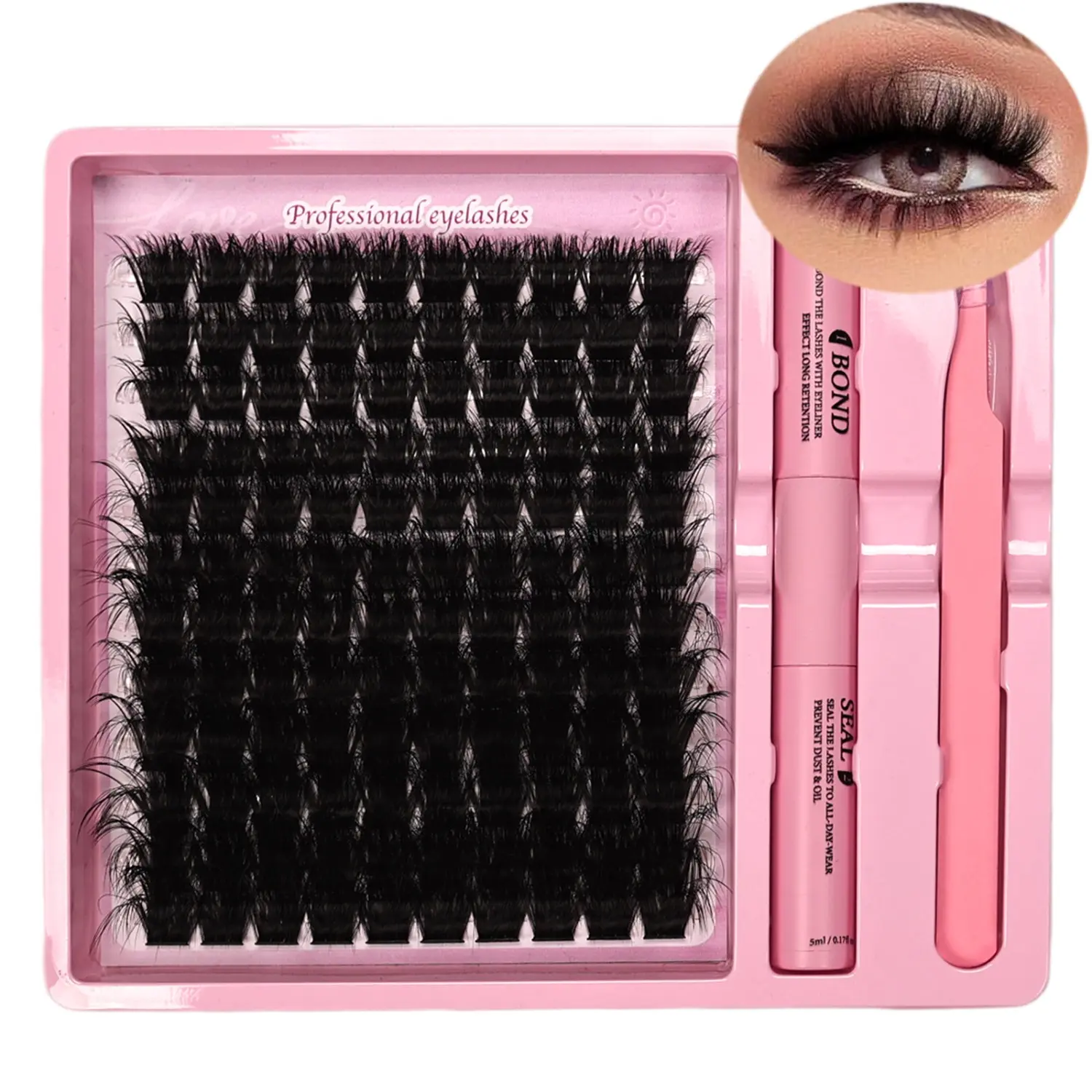 Individual Cluster Lash Extensions Kit D Curl Wispy False Eyelash Clusters DIY Lash Set With Lash Bond Glue And Lash Tweezers Makeup