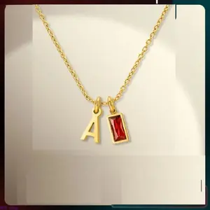 2026 New Arrival 18K Gold Plated A-Z Initial Birthstone Necklace Dainty Letter Pendant Personalized Jewelry Gift For Mom Daughter Teens Women