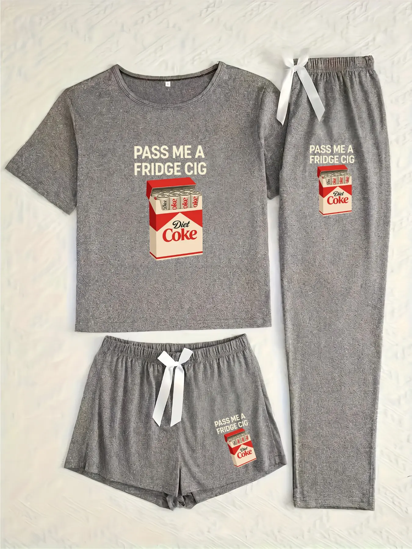 Three-Piece Pajama Set for Women, Cartoon Coca-Cola Cigarette Print, Loose-Fitting Casual Sleepwear, Loungewear, All Seasons Comfort