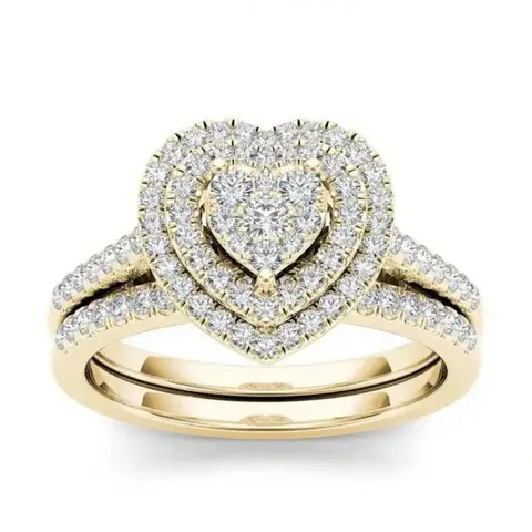 2 Pcs/Set Classical Cubic Zirconia Heart Ring Engagement Rings Set For Women For Wedding Engagement Anniversary Party Band Jewelry Valentine's Day Gift