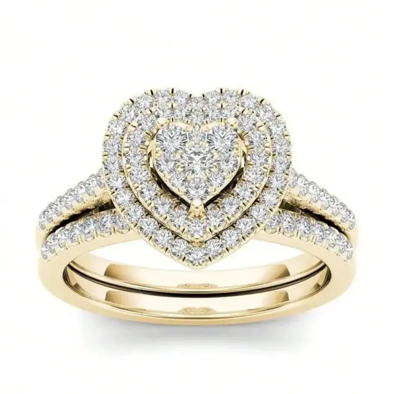 2 Pcs/Set Classical Cubic Zirconia Heart Ring Engagement Rings Set For Women For Wedding Engagement Anniversary Party Band Jewelry Valentine's Day Gift