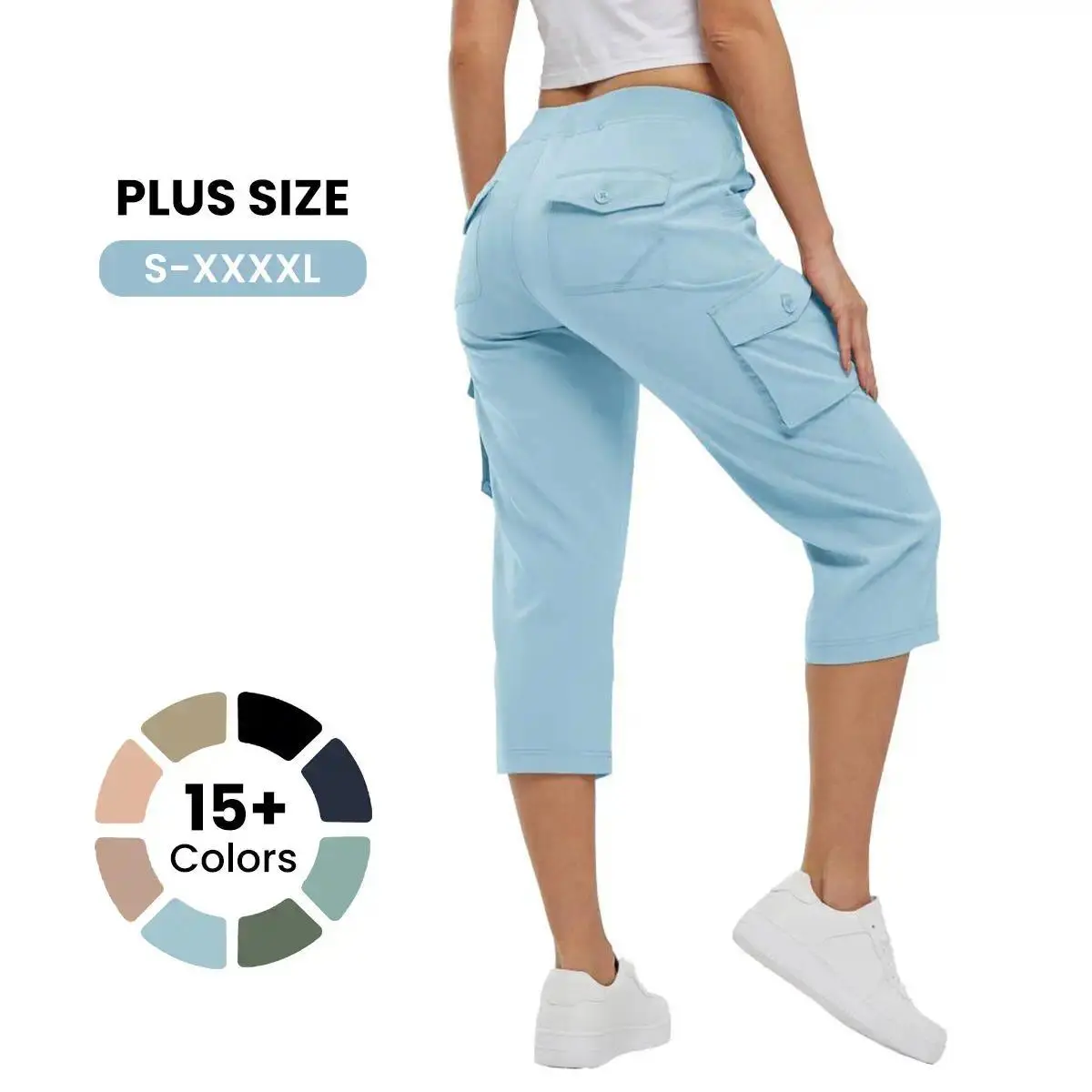 Womens Lightweight Capris Hiking Cargo Pants 6 Pockets Quick Dry Casual Outdoor Trip Loose Shorts COMFY  MOMS OVER 30 【Plus Size,S-XXXXL】 Workout Bottoms Athletic Outfit #outdoorfun