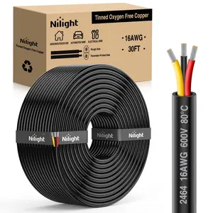 Nilight 30FT 16AWG 3-Conductor Tinned Copper Wire, Red-Black-Yellow Parallel Cords, 600V DC Flexible PVC Extension with Cable Tie, Direct Burial, Flame Retardant, Highly Conductive for LED Strips, Lamps, Heat Shrink Tube, Anti-Oxidation