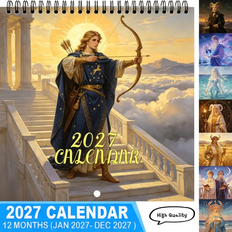 2027 Calendar: 12-month double-sided (page) thick paper, 8.3X8.3 inch Sagittarius themed wall calendar | Vibrant color design, suitable for personal planning and fun office and home decoration
