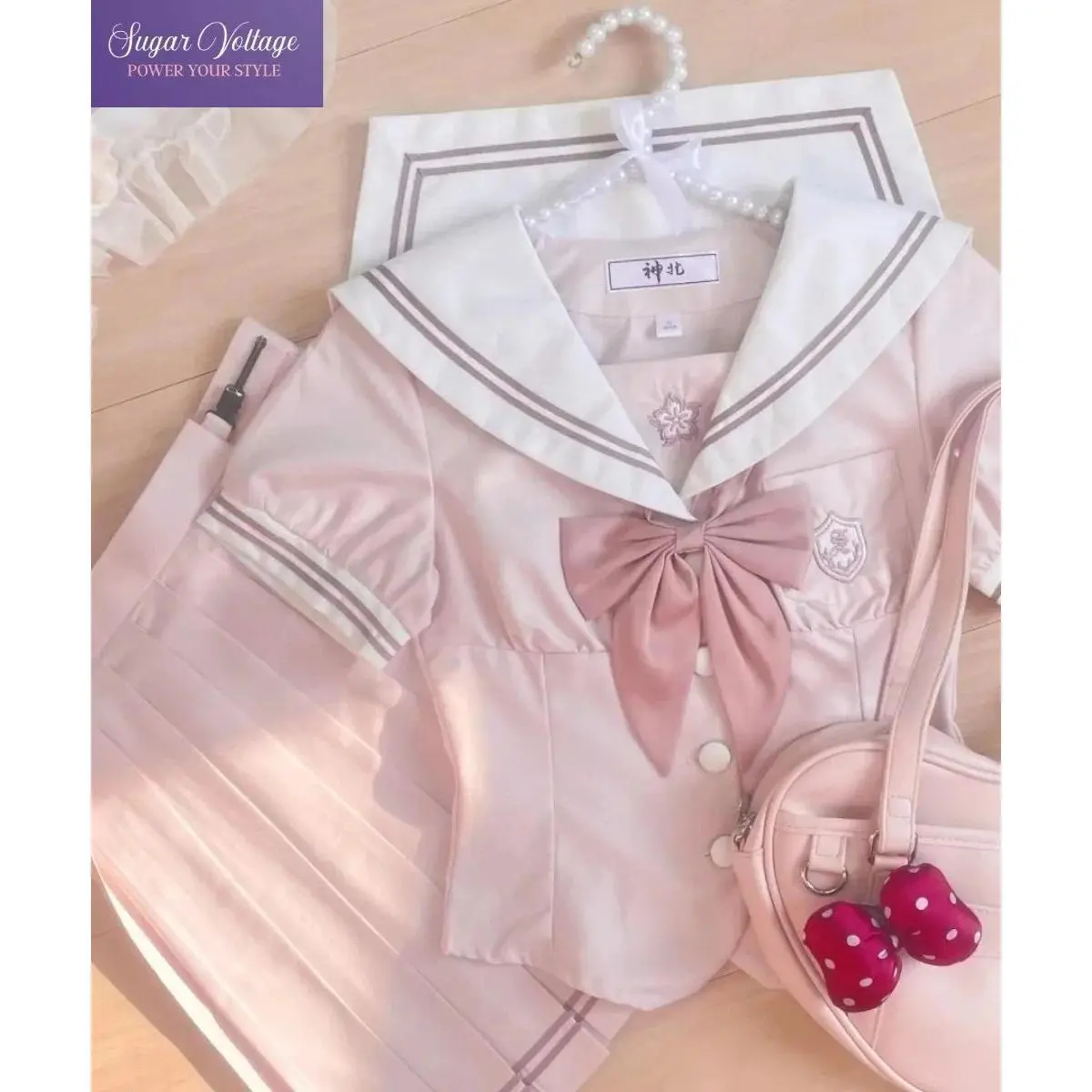 2026 new hot item Japanese Preppy Uniform Women Two Piece Set Pink Sailor Collar Short Sleeve Top Pleated Skirt Kawaii Preppy Style Casual Outfits