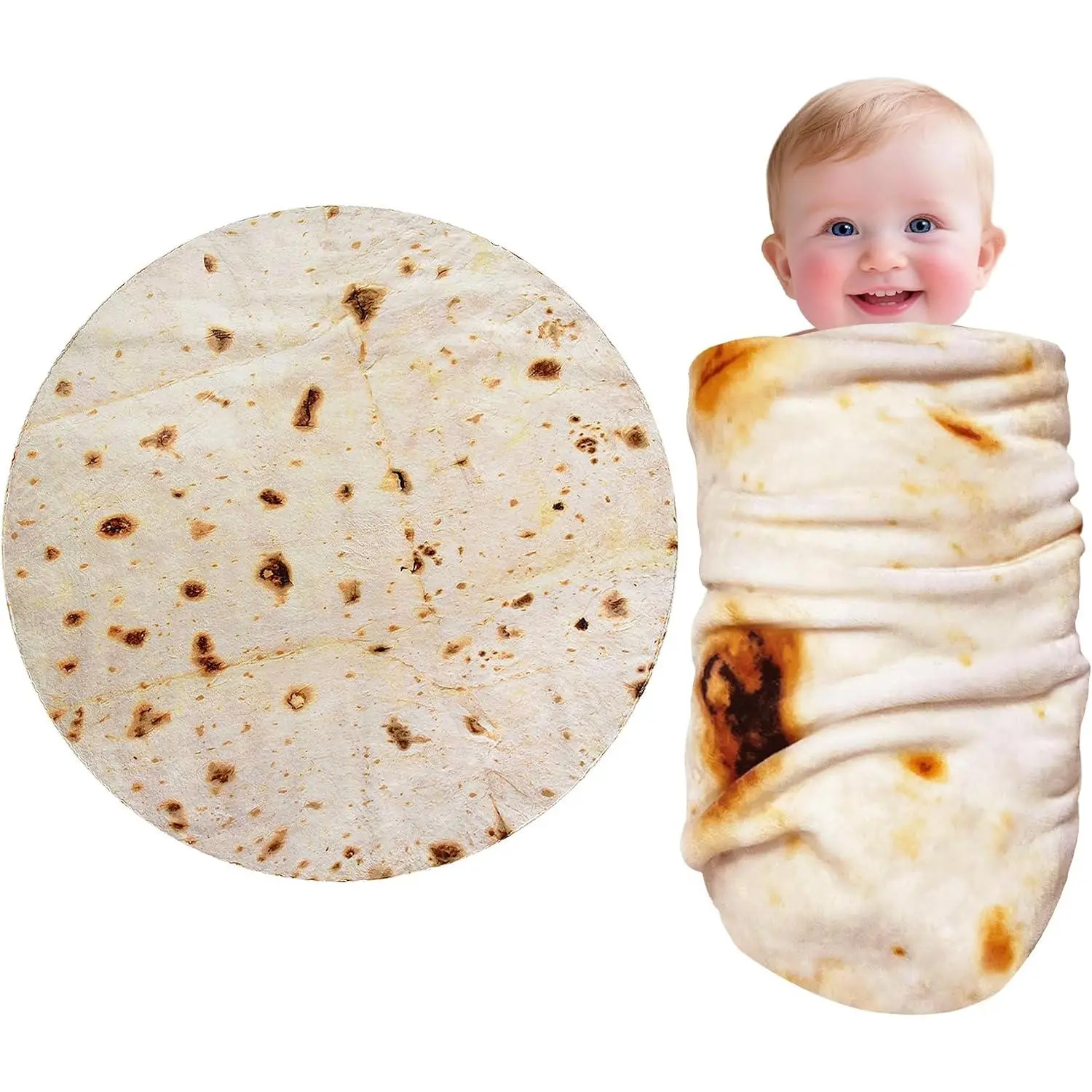 Burrito Tortilla Swaddle Blanket for   Essentials, 285 GSM Soft Flannel  Taco Blanket Funny Gifts for  Shower Boys Girls (Beige, 36 inches)