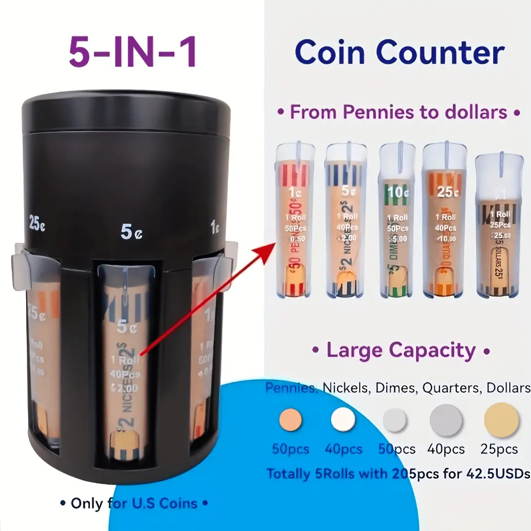 Five in One Coin Counter, Coin Sorter, Rotatable Base, Change Sorter, Coin Sorter
