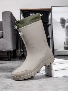 Wear-resistant Anti-slip Men's Cuffed Rain Boots Footwear, Full Waterproof Material, Side Reflective Logo, Ideal for Rainy Days, Work & Outdoor Wear, Weatherproof Footwear