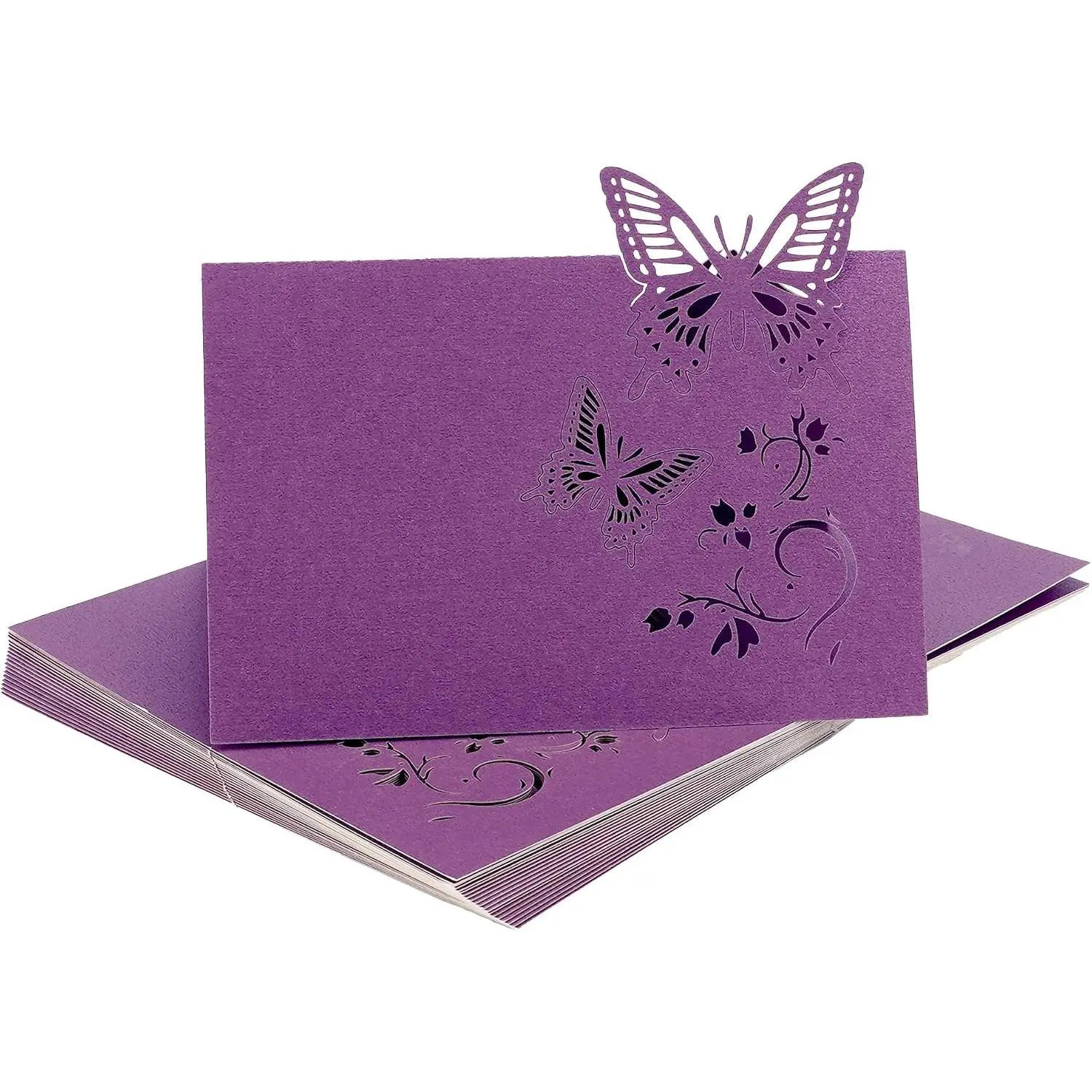 50 Pack Purple Butterfly Laser Cutout Place Cards - Exquisite Name Cards for Table Setting, Lavender Wedding, Party, Valentine's Day, Birthday, Holiday Events