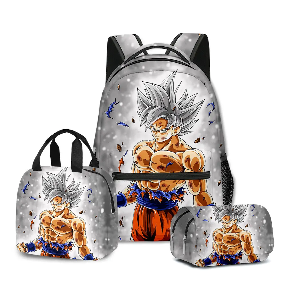Anime Style 3D Print Backpack Set, Cartoon Student School Bag with Lunch Bag and Pencil Case, 3PCS Kids Travel Backpack