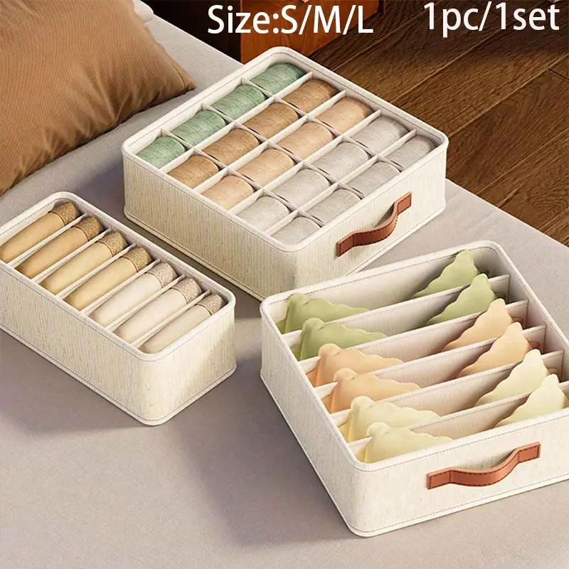 Linen Texture Underwear Storage Box, Metal Trimmed PP Plastic, Organize Bras, Pants, Socks, Dust-Proof, Easy Access, Modern Style