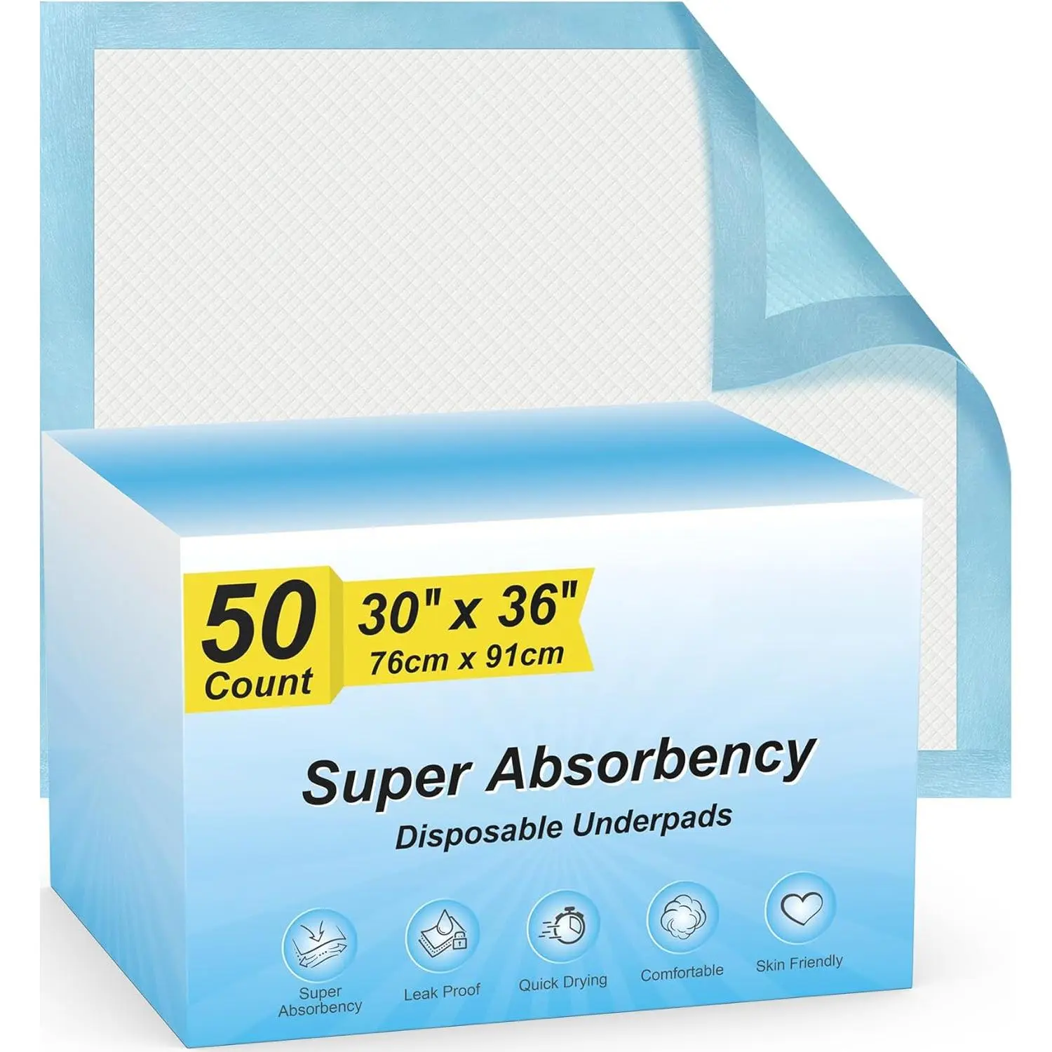 Disposable Leakproof Underpads - Super Absorbent, Quick Drying Daily Bed Pads for Babies & Adults, XXL 30"x36", 50 Pieces Incontinence Pads, Extra Large