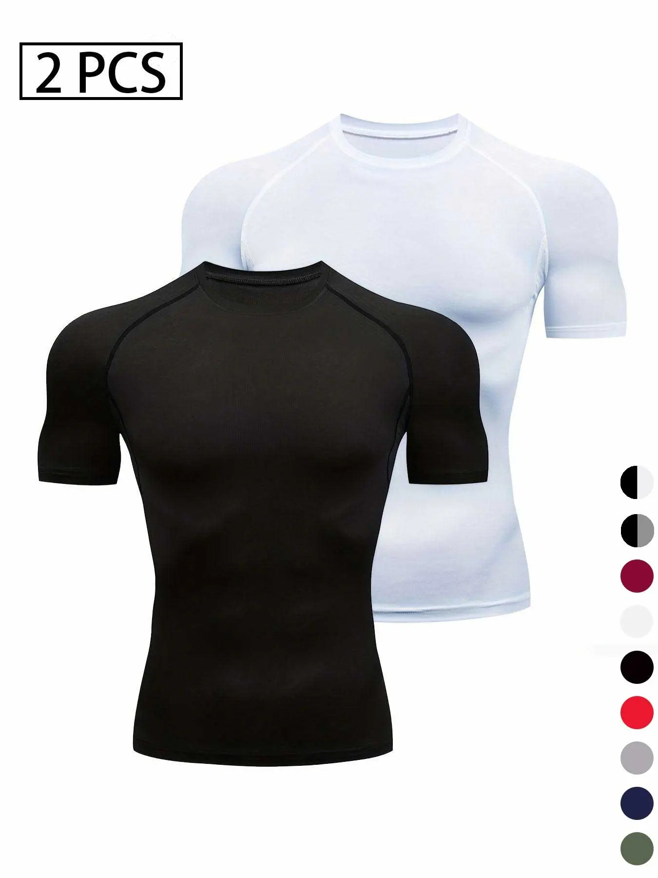 2-Pack/3-Pack Men's Plain Round Neck Sports Tee, Quick Drying Breathable Short Sleeve Compression T-shirt, Crew Neck Raglan Sleeve Tops for Outdoor Activities