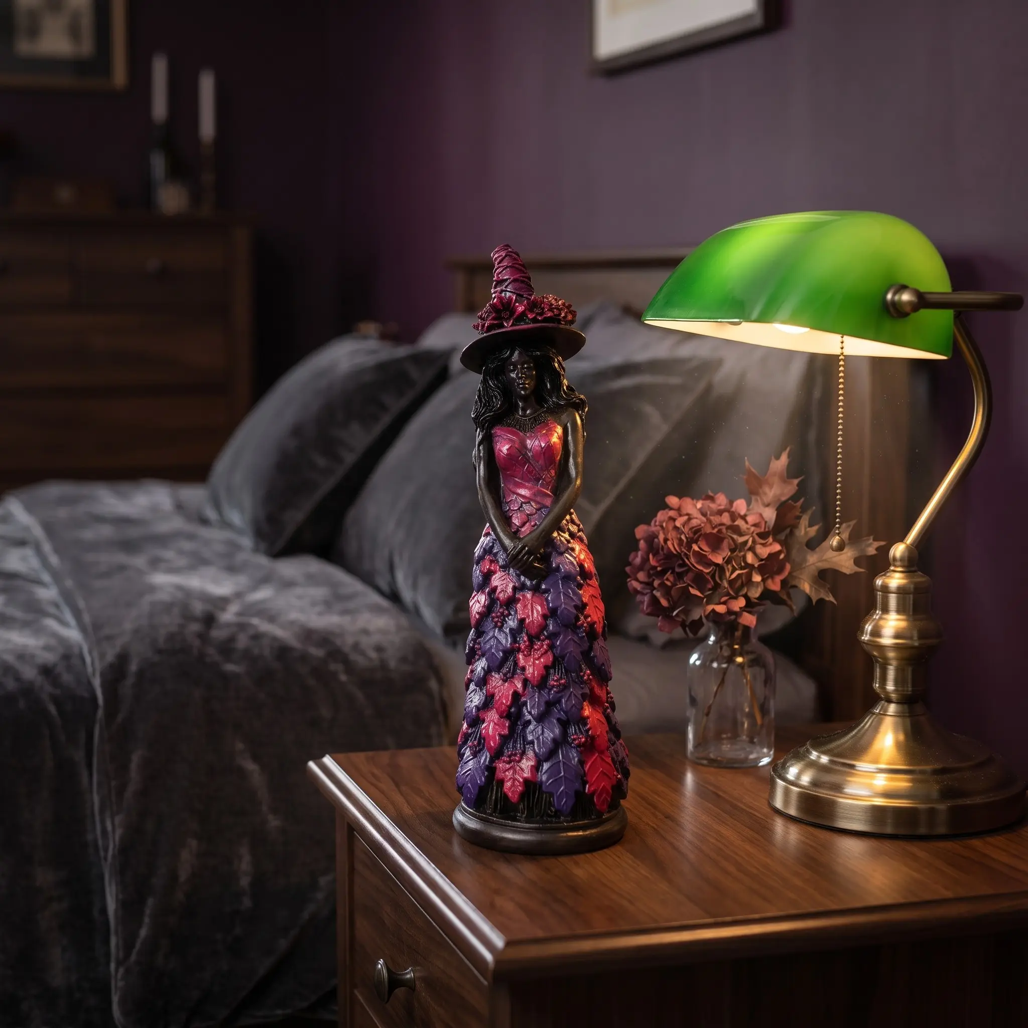 Enchanted Autumn Witch Figurine, Resin Craft, Home Decor, Decorative Figurines, Halloween Ornament, Mystical Female Statue, Unique Ornaments, Perfect for Seasonal Displays