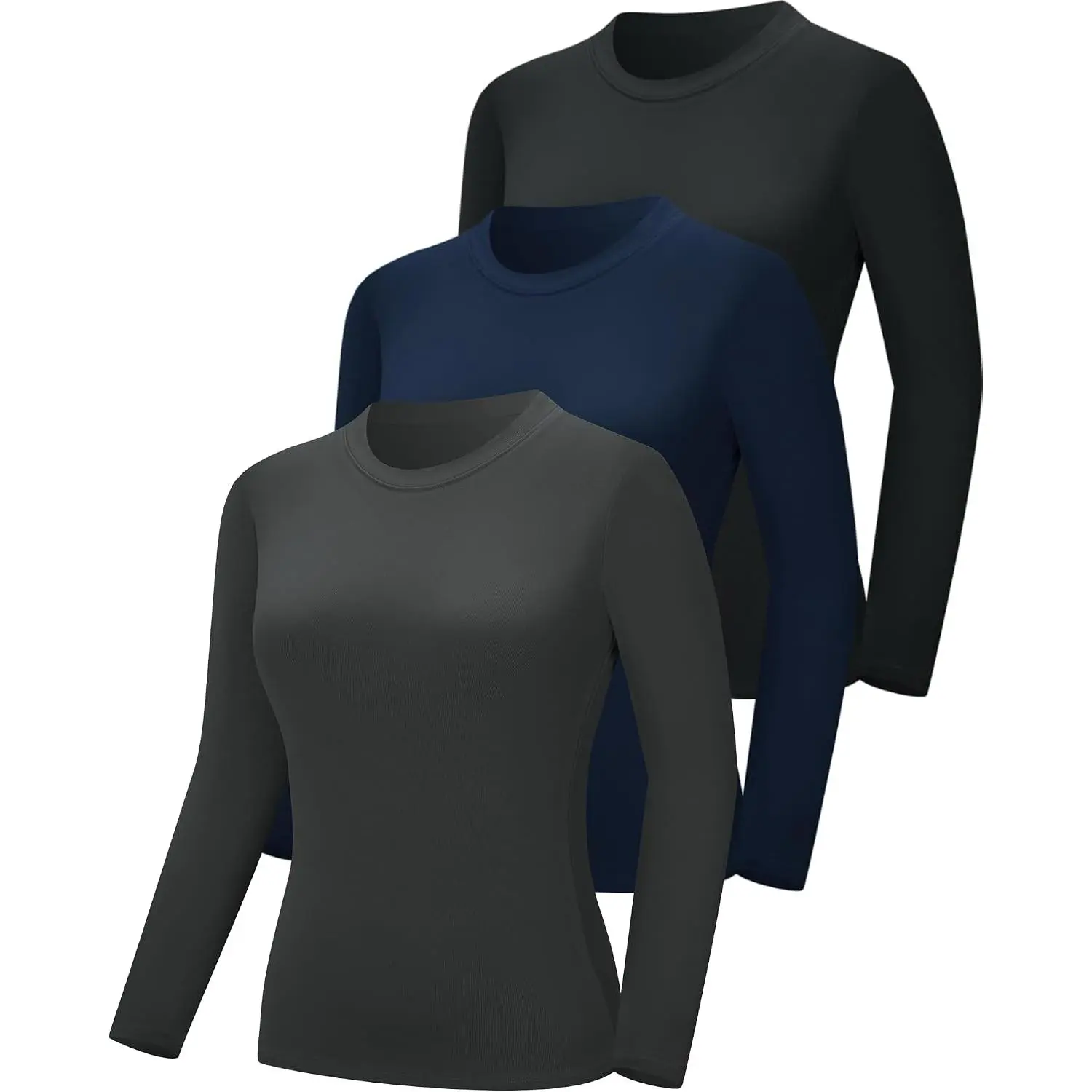 3 Pack Underscrub Long Sleeve Women Crew  Shirts  Tees Fitted Undershirts Stretchy Layering Scrubs Tops