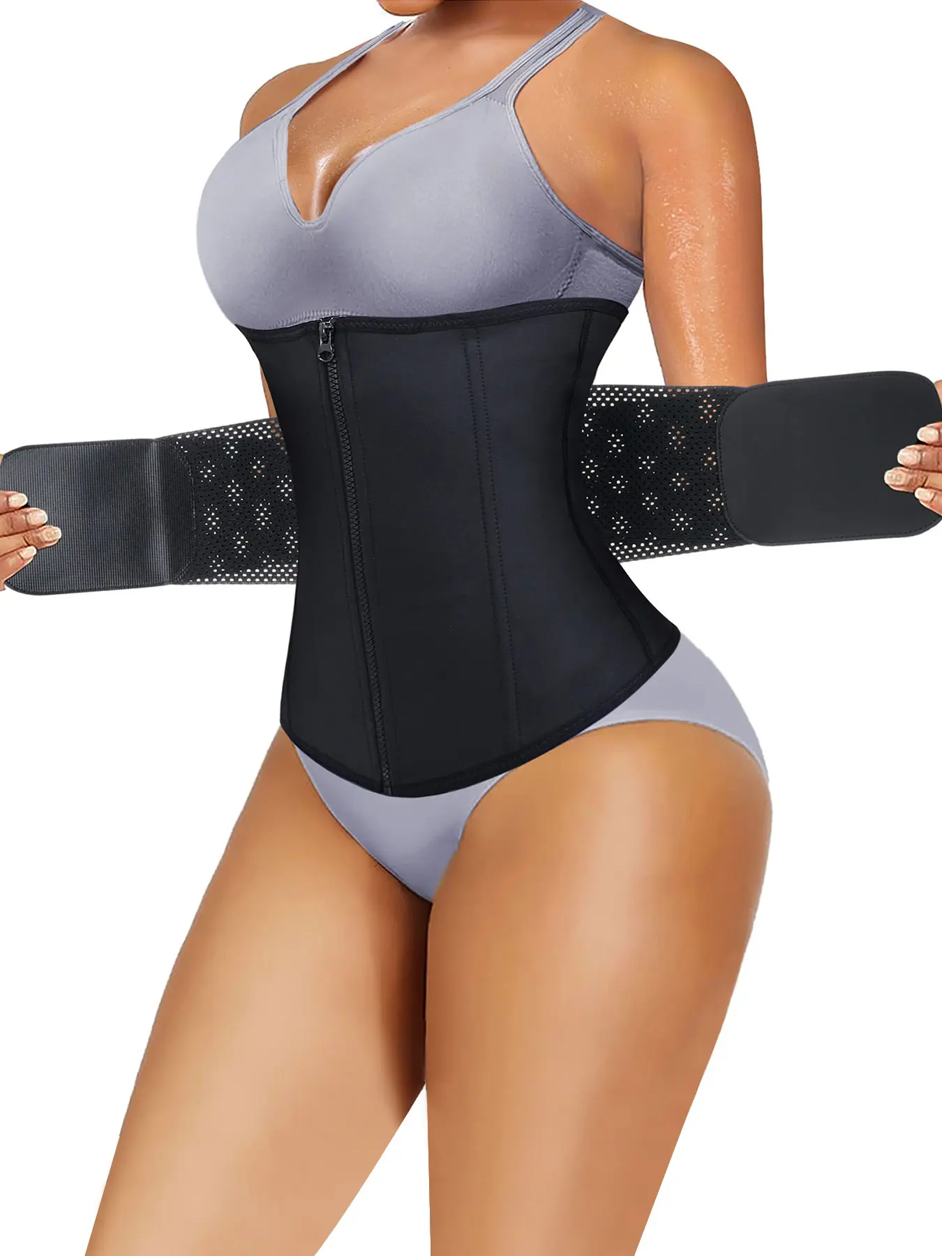 Women's High Elastic Knit Sports Shapewear Waistband, Compression Waist Corset, Zipper and Velcro Strong Tummy Control Belt, Comfortable and Adjustable