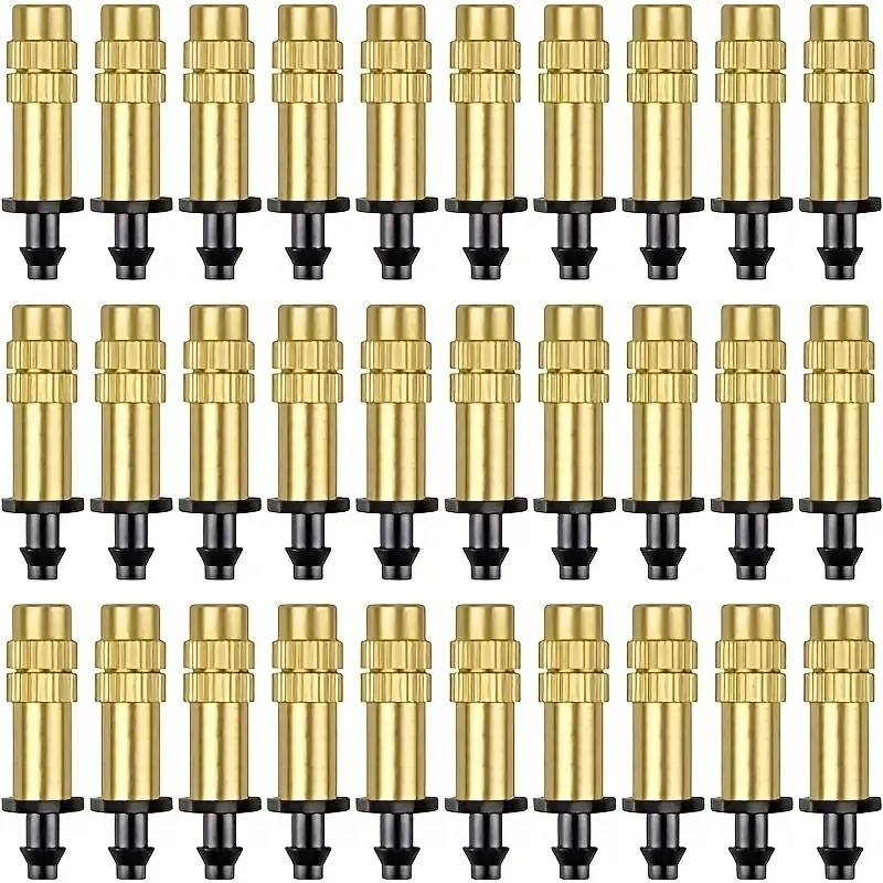50pcs Adjustable Brass Misting Nozzle Drip Irrigation Sprayer Atomizing Micro Spray Head Garden Cooling Irrigation Equipment for Lawn Vegetables Greenhouse Adjustable Water Flow