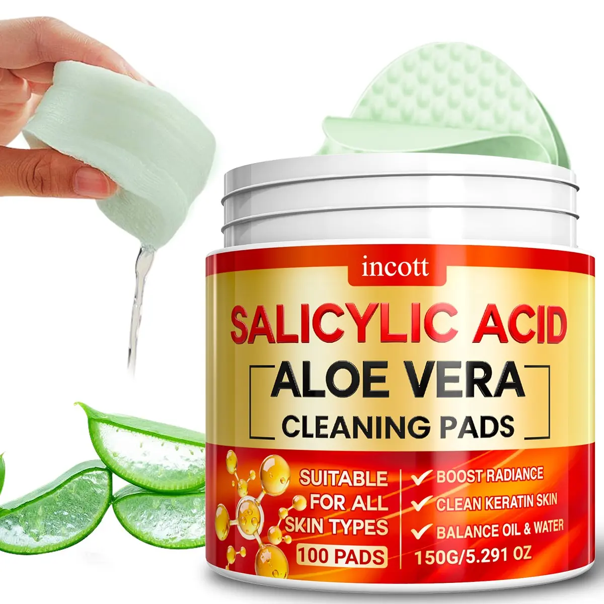 Salicylic Pads,Skin Care Pads ， Daily Cleansing Pads, Packed With Aloe Vera! Gentle & Hydrating, Cleanses & Absorbs Quickly, Long-Lasting Hydration, Balances Skin Moisture, Refreshing & Non-Greasy – Perfect For All Skin Types!