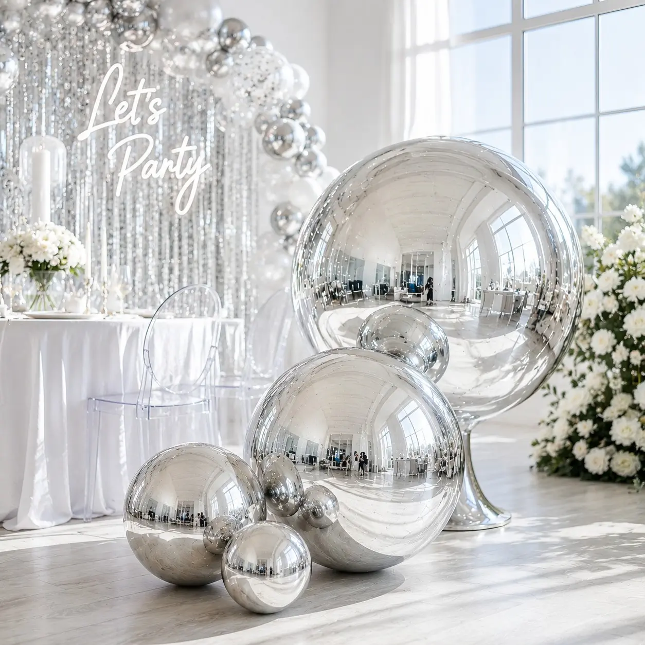 4pcs 4D Mirror Foil Shiny Balloons Set, Giant Reflective Metallic Party Balloons, Birthday Decorations, Wedding, Disco Party, Baby Shower, Photo Backdrop Decor