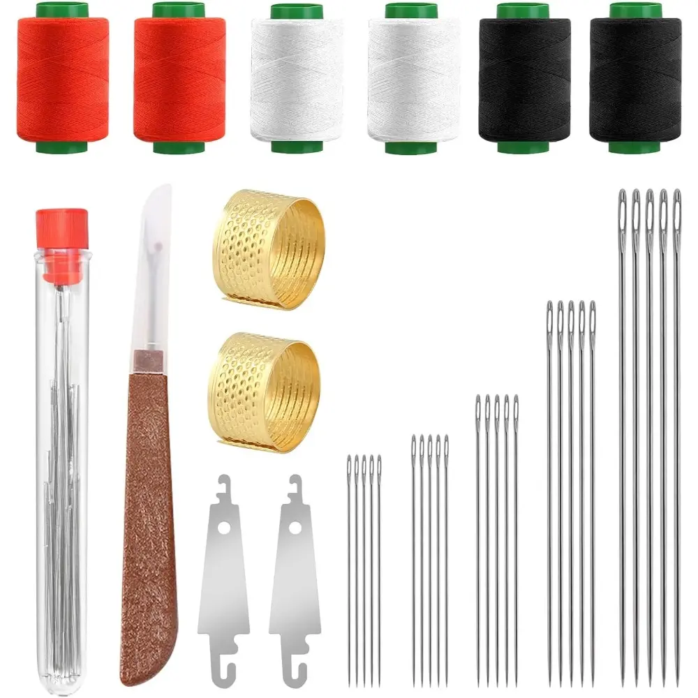 34Pcs Big Eye Steel Sewing Needles Kit, Include 25 Steel Needles, 1 Seam Sewing Thread Ripper, 2 Needle Threaders, 3 Threads, 2 Thimbles, 1 Storage Tube for Mending, Gift for Sewing Lovers