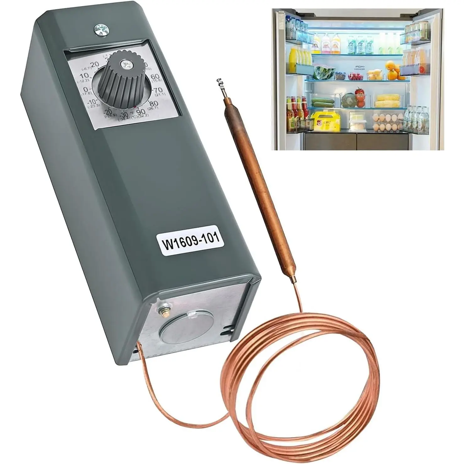 W1609-101 / TH-1609 Remote Temperature Thermostat Refrigeration Controller, 5-Foot Capillary Tube, Temperature Control Range -30°F /-34°C to 90°F /32°C