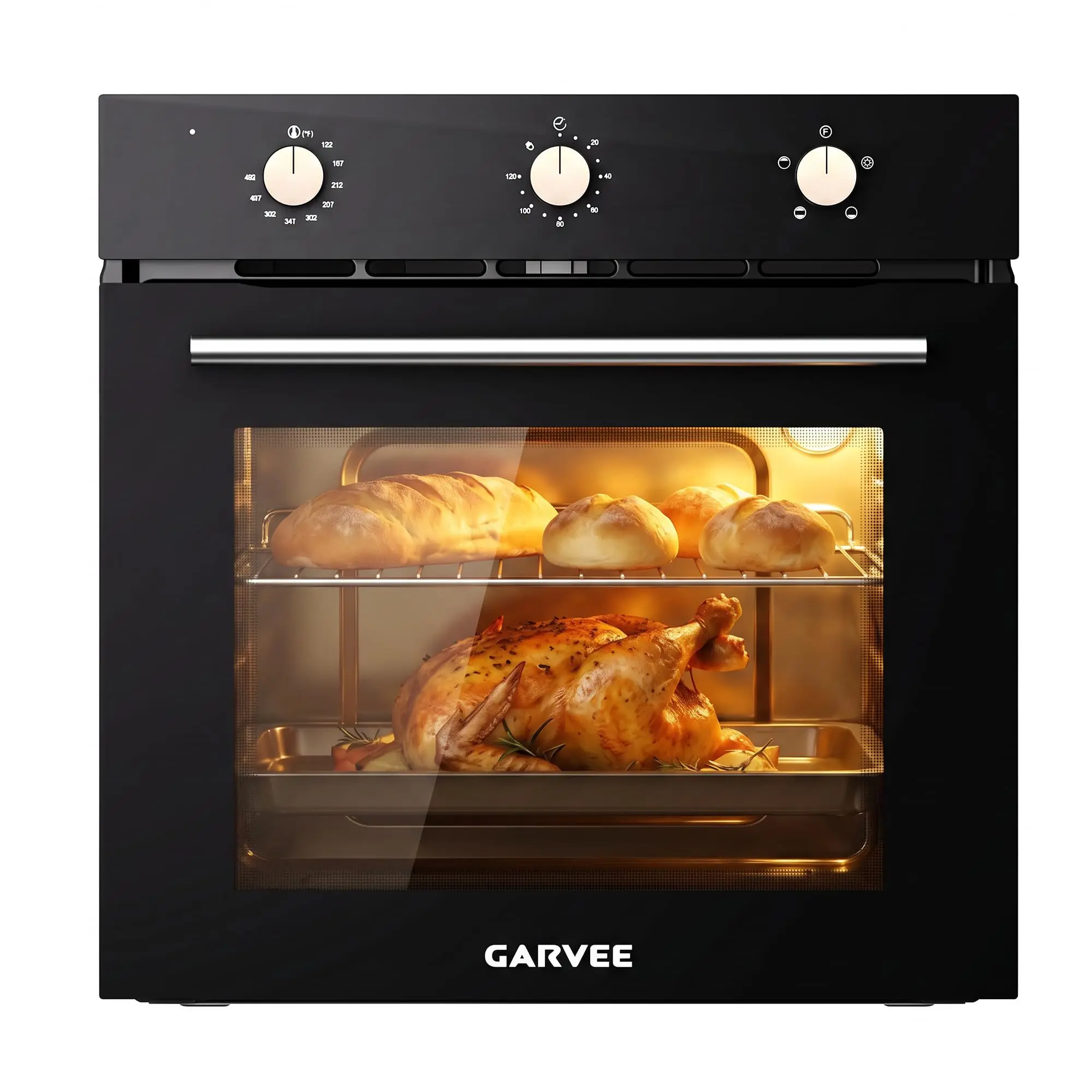 24 Inch Black Built-in Single Wall Oven, 2.5 Cu.ft, 8 Cooking Modes, 500°F Sensor Probe, Knob Control, Timer Safety Lock, Easy Clean Interior