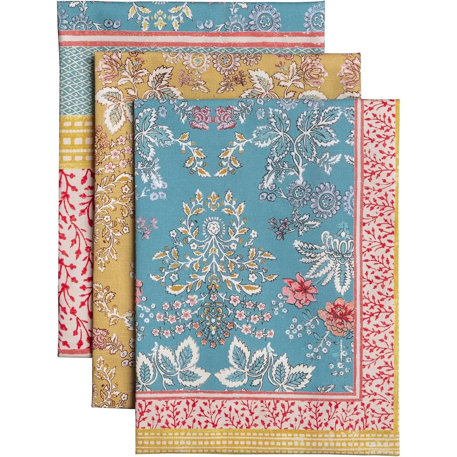 Kitchen Towels Set of 3 100% Cotton 27.50" x 20" Reusable Cloth Tea Dish Towels Absorbent with Hanging Loop for Kitchen Farmhouse Hotel Spring Summer - Marquise