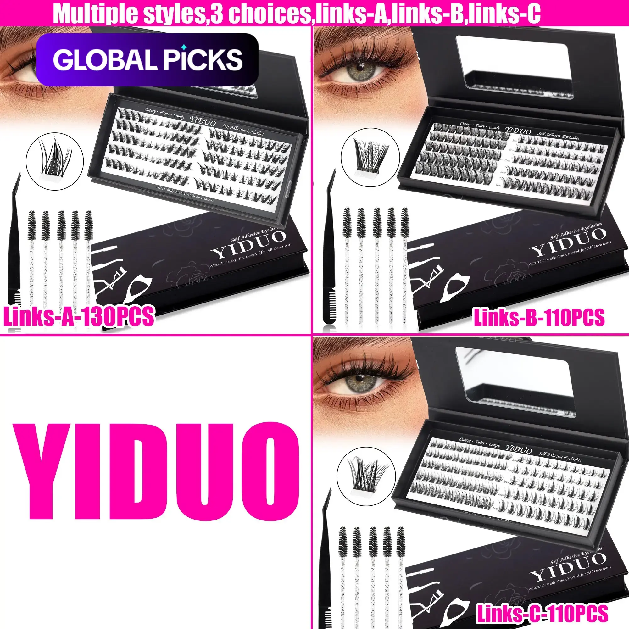 2 Styles Self-Adhesive Lash Clusters Kit, Fluffy Cluster Eyelash, Natural No-Glue Wispy C-Curvature Volume Lashes, 10–16 mm Pre-Glued Diy Eyelashes Clusters Eyelash Extensions with Tweezers & 5 Eyelash Brushes, DIY Makeup False Eyelash Set #GLOBAL PICKS