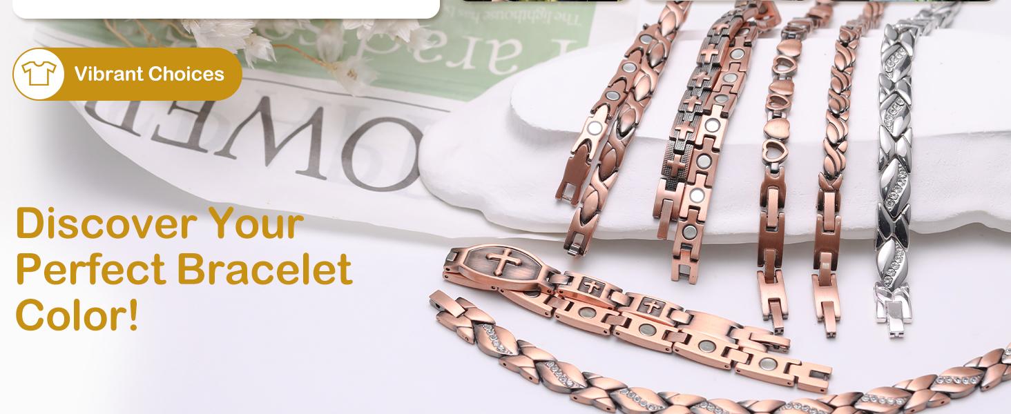 Feraco Copper Bracelets for Women, 99.99% Pure Copper Magnetic Bracelets with Effective Neodymium Magnets, Adjustable Jewelry Gift with Sizing Tool