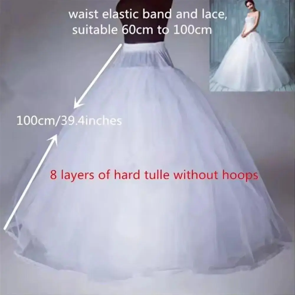 Tulle Petticoat for A Line Ball Gown Wedding Dress 4/6/8 Layers No Hoop Bridal Wedding Accessories Long Petticoats Underskirt